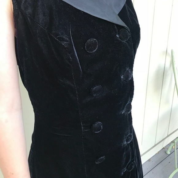 90s 80s Vintage Black Velvet short Dress prom bow - Picture 7 of 7